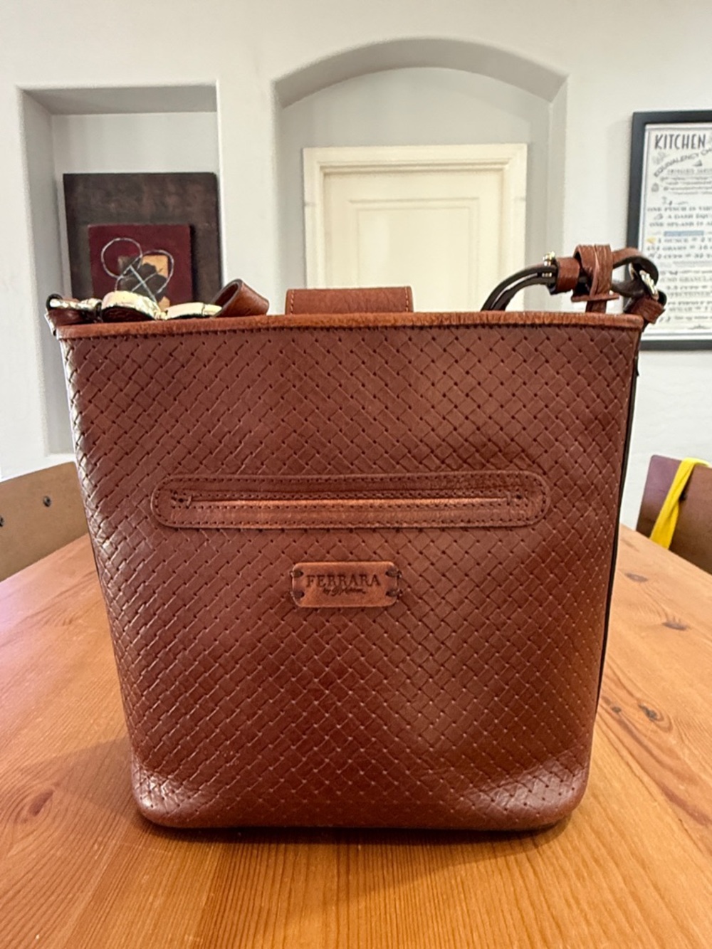 Brighton Ferrara Woven Leather Bag in Deep Brown